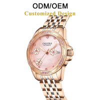Montre mécanique automatique de luxe pour femme Caluola ODM/OEM, analogique, verre saphir, bracelet en acier inoxydable 18 mm, boîtier 35 mm