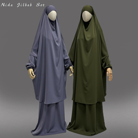 Ensemble de prière Nida Modest Eid Ramadan Khimar pour Jilbab, fait main, 2 pièces, Niqab, jupe à cordon, poches, vente en gros pour musulmans, polyester