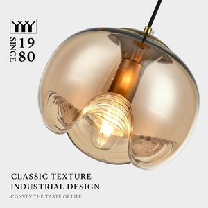 Lámpara colgante de vidrio ámbar, lámpara LED nórdica moderna con enchufe E14 para iluminación ambiental cálida en hotel, dormitorio, bistró - Product Image 6