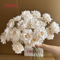 DC040 Nouvelles fleurs artificielles en soie, 3 têtes, rose crème, fausses fleurs pour la décoration de mariage, d'événements et de fêtes