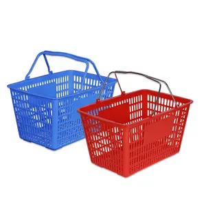 30-литровая большая прочная и прочная пластиковая переносная корзина для покупок с полой сеткой красный синий цвет для супермаркета