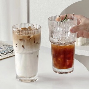 Màu sắc cao giá trị hộ gia đình công suất lớn Glass drinkware với sọc dọc thiết kế cho đồ uống lạnh ly nước sữa - Product Image 1
