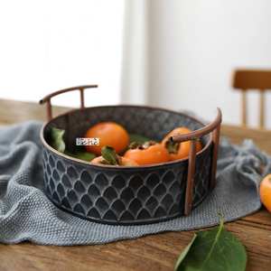 Panier de réception fait vieux artisanat double oreilles fer art seau fruits dessert pain panier plaque métallique - Product Image 6