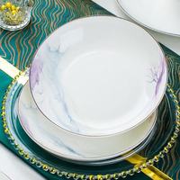 Service de table en porcelaine fine YanJun, design européen de luxe, motif ruban, compatible lave-vaisselle/micro-ondes/four, pour la maison, les dîners et les mariages