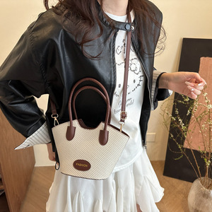 กระเป๋าสะพายข้างผ้าใบสำหรับผู้หญิง, ใหม่2025กระเป๋าทรงถังแฟชั่นเย็บสี - Product Image 3