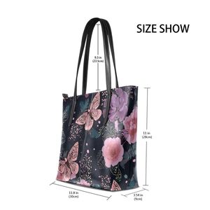 Bolso de hombro con estampado de mariposas florales, bolso de mano con cremallera, bolso de mano duradero de PU para viajes diarios - Product Image 2