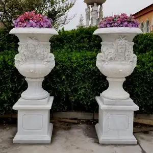 High Quality Hand Carved Natural Stone White Marble Planter and Flower Pot