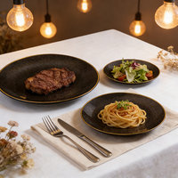 Assiettes en plastique jetables semi-transparentes noires modernes avec bordure dorée et texture martelée pour événements et fêtes – Vente en gros