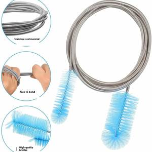 Ensemble de 3 brosses de nettoyage pour canalisations en acier inoxydable, avec brosse flexible à double tête, tuyau élastique et paille en nylon et plastique - Product Image 3