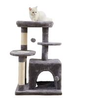 Grand arbre à chat moderne de luxe avec griffoir en sisal et jouet en fourrure pour amis félines, jouet pour animaux de compagnie en bois de luxe à plusieurs niveaux, emballé en carton