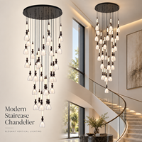 Lustre moderne de luxe pour escalier, grand escalier, hall d'hôtel, duplex, salon, lumière chaude LED, verre dépoli en forme de goutte, design fin