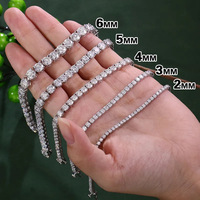 Chaîne Tennis Moissanite Scintillante en Argent Sterling 925, Bracelet et Collier avec Grappe de Moissanites VVS Taille Ronde 2mm 3mm 5mm 4mm, Vente en Gros