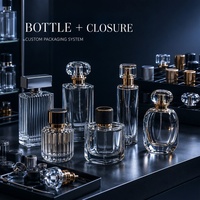 Ensemble de flacons de parfum carrés de luxe Solent avec bouchon rectangulaire doré 50 ml 100 ml Flacon en verre à base lourde Emballage cosmétique