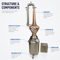 Alambic industriel portable en acier inoxydable/cuivre de 50/100/200L pour la distillation d'alcool à reflux/vapeur avec pompe de distillation et boîte de vitesses