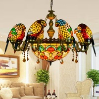 Lustre en verre teinté style rétro avec motif de perroquet, pour bar, restaurant, salon, lumière blanc chaud, hauteur réglable, LED dimmable 220V