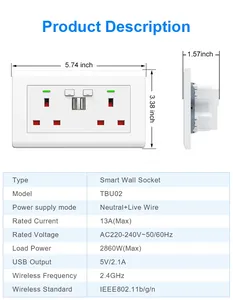 Anh tuya wifi thông minh tường ổ cắm với cổng USB sạc <span class=keywords><strong>13A</strong></span> điều khiển từ xa làm việc với Alexa Google nhà - Product Image 6