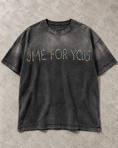 High Street Custom Mens Vintage Washed <b>Black</b> Heavy Cotton Distressed Gem Beaded Letter Printed Boxy Drop Shoulder T-<b>Shirt</b> - Product Image 1