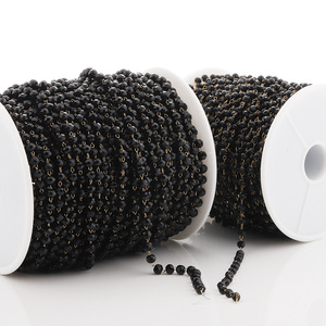 Chaîne à perles facettées noires en acier inoxydable plaqué or 18 carats, matériau de décoration pour bijoux DIY - Product Image 5