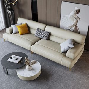 Sofá beige de cuero auténtico moderno a precio de fábrica, sofá de diseño italiano para sala de estar, sofás de <span class=keywords><strong>2</strong></span> plazas a la venta - Product Image 5