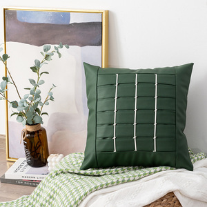 Funda De Almohada bordada de cuero PU de retazos Verdes Naturales nórdicos, funda de cojín de sofá antiguo para sofá, dormitorio, sala de estar - Product Image 3