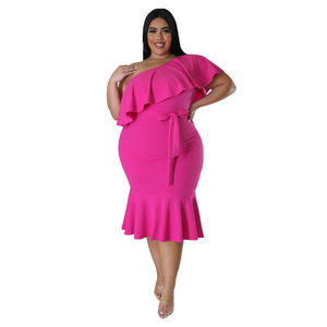 Nouvelle <span class=keywords><strong>Robe</strong></span> Midi <span class=keywords><strong>Femme</strong></span> <span class=keywords><strong>Grande</strong></span> <span class=keywords><strong>Taille</strong></span> N7795 Tendance Décontractée Slim à Volants et Bustier - Product Image 2