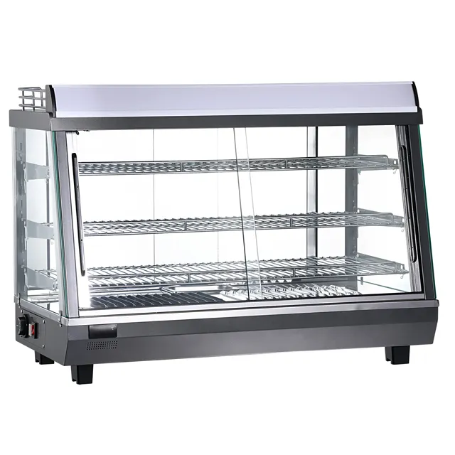 Escaparate de aperitivos/salchichas, equipo de catering caliente, caja calentadora de vidrio de 4 lados, pantalla de calentador de alimentos comercial de gran tamaño