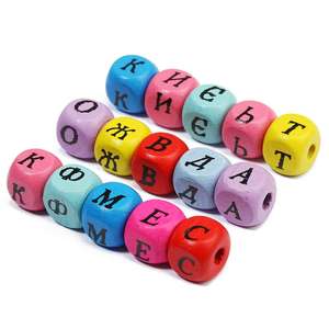 10MM 혼합 색상 러시아어 문자 알파벳 사각형 큐브 천연 나무 스페이서 비즈 DIY 보석 만들기 - Product Image 2