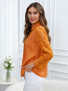 Blusa Casual de Encaje para Mujer, Primavera/Verano 2026, Nuevo Estilo Moderno, Manga Larga, Tejida, Algodón de Georgia, Cuello Redondo, Bordada - Product Image 4