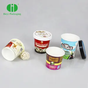 230ml 180ml 140ml Disposable Single Wall Ice Cream Paper Cup Multi-colored With Plastic Lid