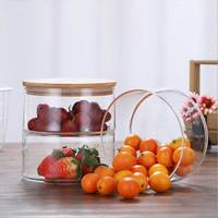 Contenedor hermético surtido de cocina de borosilicato alto, juego de tarros de almacenamiento de vidrio apilables de 3 capas con tapa de Bambú
