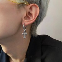 Boucles d'oreilles créoles pendantes unisexe en acier inoxydable, style gothique vintage avec croix en zircon, style sombre et froid, bijoux d'oreille tendance, vente en gros