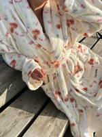 Bata de Forro Polar de Algodón con Estampado Personalizado, Talla Única, Ropa Cómoda para el Hogar para Personas Mayores, con Cinturón, Bata para las Temporadas de Invierno