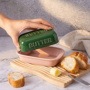 Mantequillera de Cerámica Verde, Recipiente para Mantequilla Rectangular, Vajilla de Temporada para Cocina, Desayuno y Comedor - Product Image 4