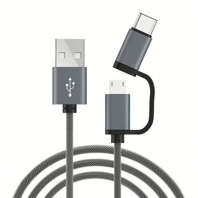Nylon Woven QC 3.0 USB Cable Micro USB and Type C Fast Charging 2 In1 Mobile Phone Cable 2 in 1 Charging Cable