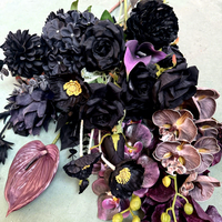 Fleurs artificielles vintage noires et violettes, style gothique, fausses fleurs d'eucalyptus et de rose, aspect émaillié, fournitures de décoration florale pour Halloween