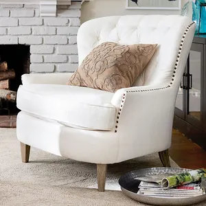 High Quality Mid Century Simplistic Luxury Living Room Modern Fabric White High Back Accent Chair