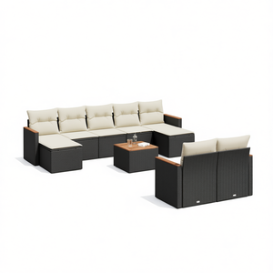 Juego de Sofás de Jardín Color Blanco Crema, Muebles de Exterior de Ratán Negro con Cojines, Diseño Contemporáneo, Juego de Jardín de 6 Plazas - Product Image 1