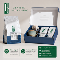 Kit d'emballage de luxe personnalisé pour café avec valve, sac et boîte d'expédition, ensemble de marquage pour torréfacteurs spécialisés, Mono-PE recyclable, 500 pièces