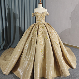 Robe de bal en dentelle dorée scintillante à manches courtes, robe de princesse pour bal de promo 6654 - Product Image 1