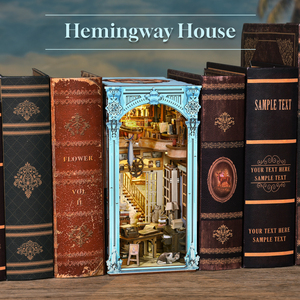 Minicity 3D thu nhỏ bằng gỗ Kệ sách Hemingway nhà Dollhouse cuốn sách Nook với bụi che - Product Image 5