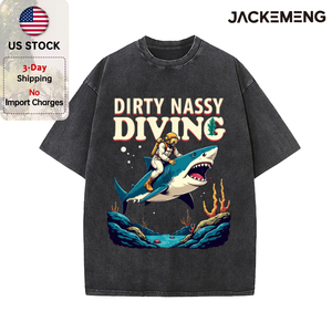 Oversized Washed Retro Summer Shark <strong>Diver</strong> Streetwear Print T Shirt USA Stock Wholesale Y2K Casual Tee - Product Image 5