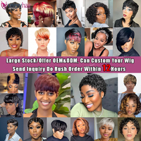 Perruque Cheveux Humains Bob Court Pixie Coupée sans Colle, Perruque Frontale sans Lace avec Frange, Noire Naturelle, Entièrement Faite à la Machine