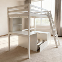 Lit superposé en bois massif pour enfants avec garde-corps et rangement moderne, double, pour enfants