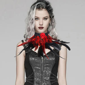 Collar <span class=keywords><strong>de</strong></span> Plumas con Rosas Rojas Góticas, Accesorio <span class=keywords><strong>de</strong></span> Disfraz para Cosplay <span class=keywords><strong>de</strong></span> Vampiro y Teatro - Product Image 4