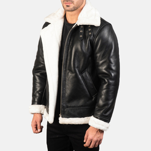 Veste en cuir pour homme à marque privée, col en fourrure, épaisse, motif graphique, style tendance, prix bas - Product Image 4