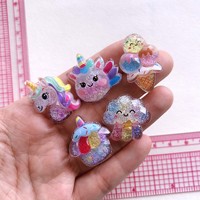 Breloques en résine licorne de dessin animé à paillettes pour accessoires DIY, chaussures, coques de téléphone, pinces à cheveux