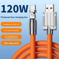 Câble de charge USB pour téléphone portable en alliage de zinc 120W, rotation à 180°, conducteur en cuivre pur, gaine en silicone, charge super rapide Type-C