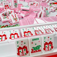 Jeu de Mahjong américain moderne à thème de Noël rose clair, design à trois couches, matériau acrylique, durable, jeu familial de luxe