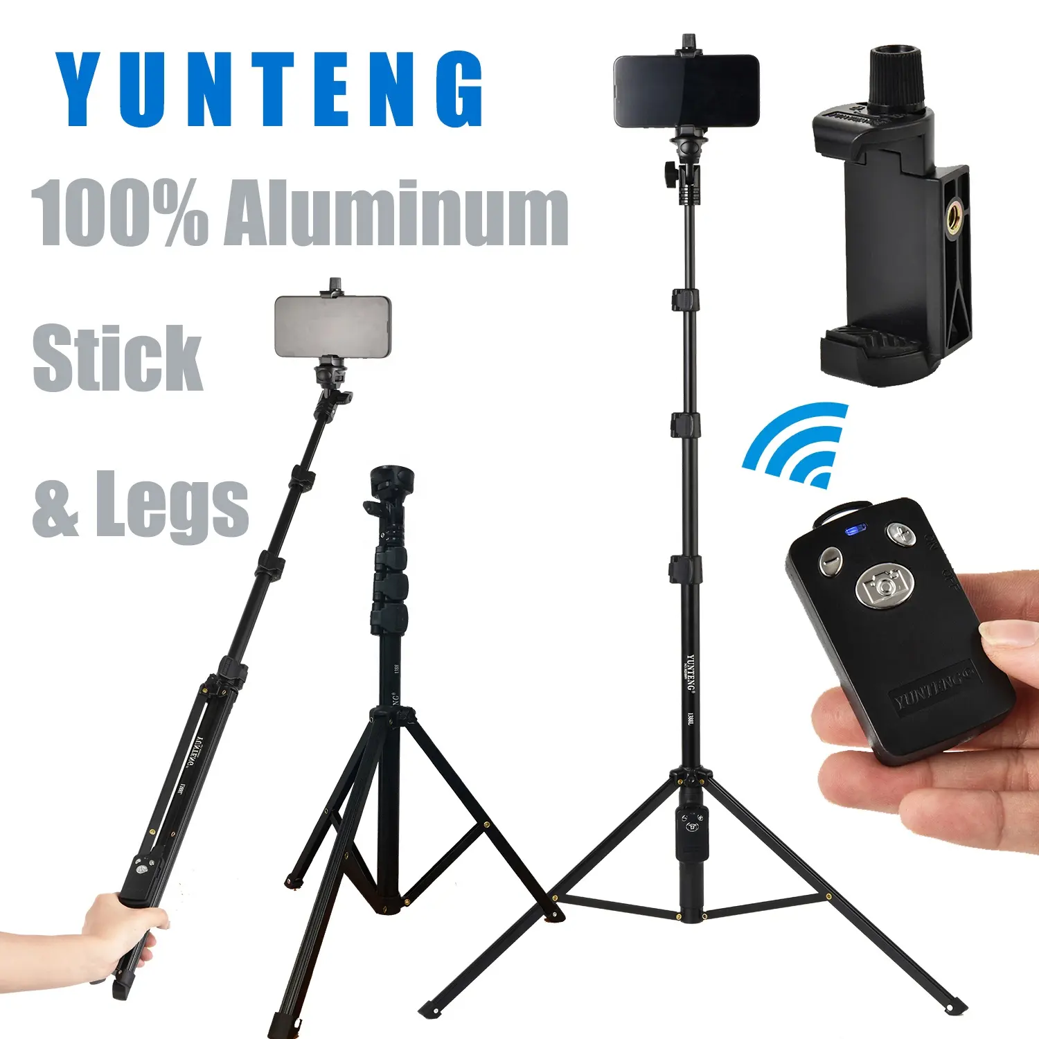 Yunteng VCT-1388 130Cm All In 1 Selfie Stick Statief 100% Aluminium Stick Benen Afstandsbediening Sluiter Voor Iphone Android Gopro Camera