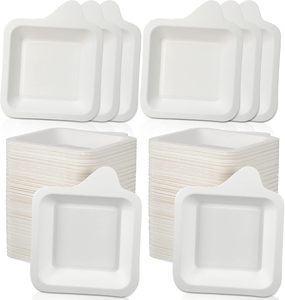 Assiette carrée jetable en fibre de bagasse de 4 pouces pour service alimentaire, traiteur, collations, desserts et gâteaux - Product Image 1
